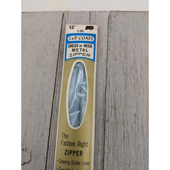 Vintage J&P Coats Dress or Neck Metal Zipper 12" Ciel Blue 3 - Picture 2 of 4